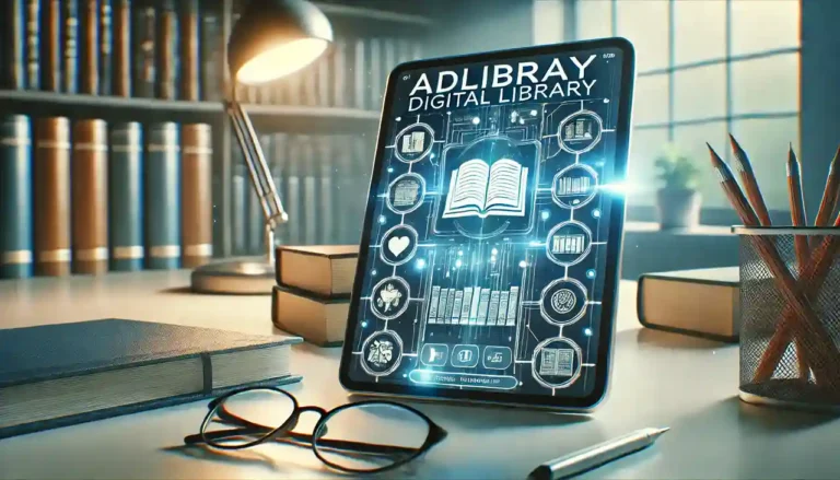 The Adlibray digital library, featuring a sleek and modern design that highlights the blend of technology and education.